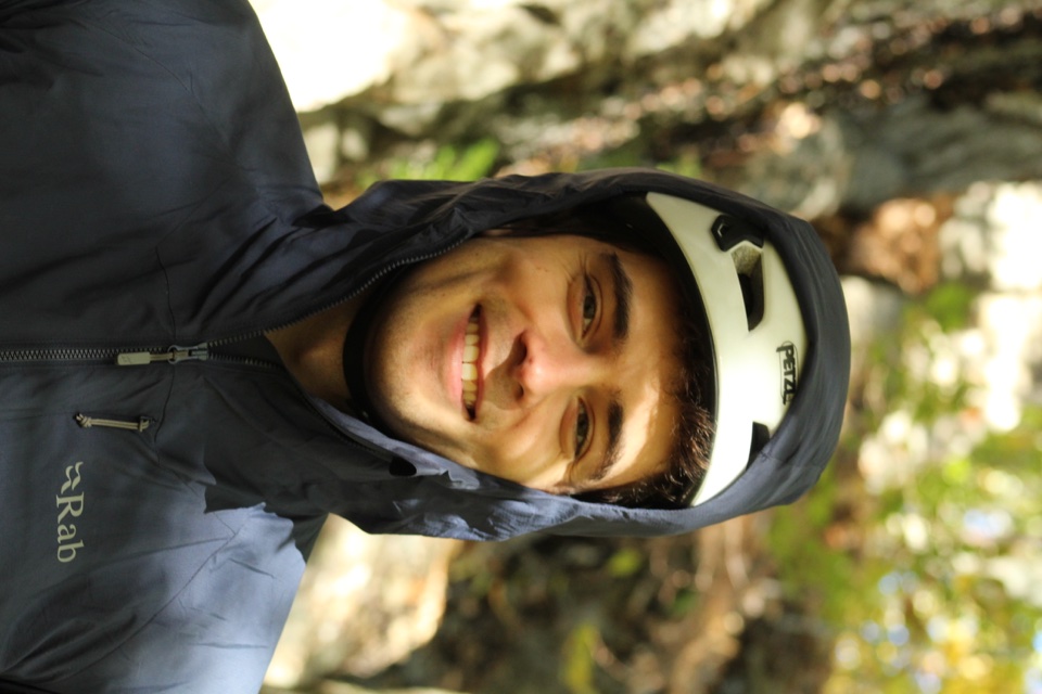 Ethan Fahnestock outdoors, wearing a climbing helmet.
